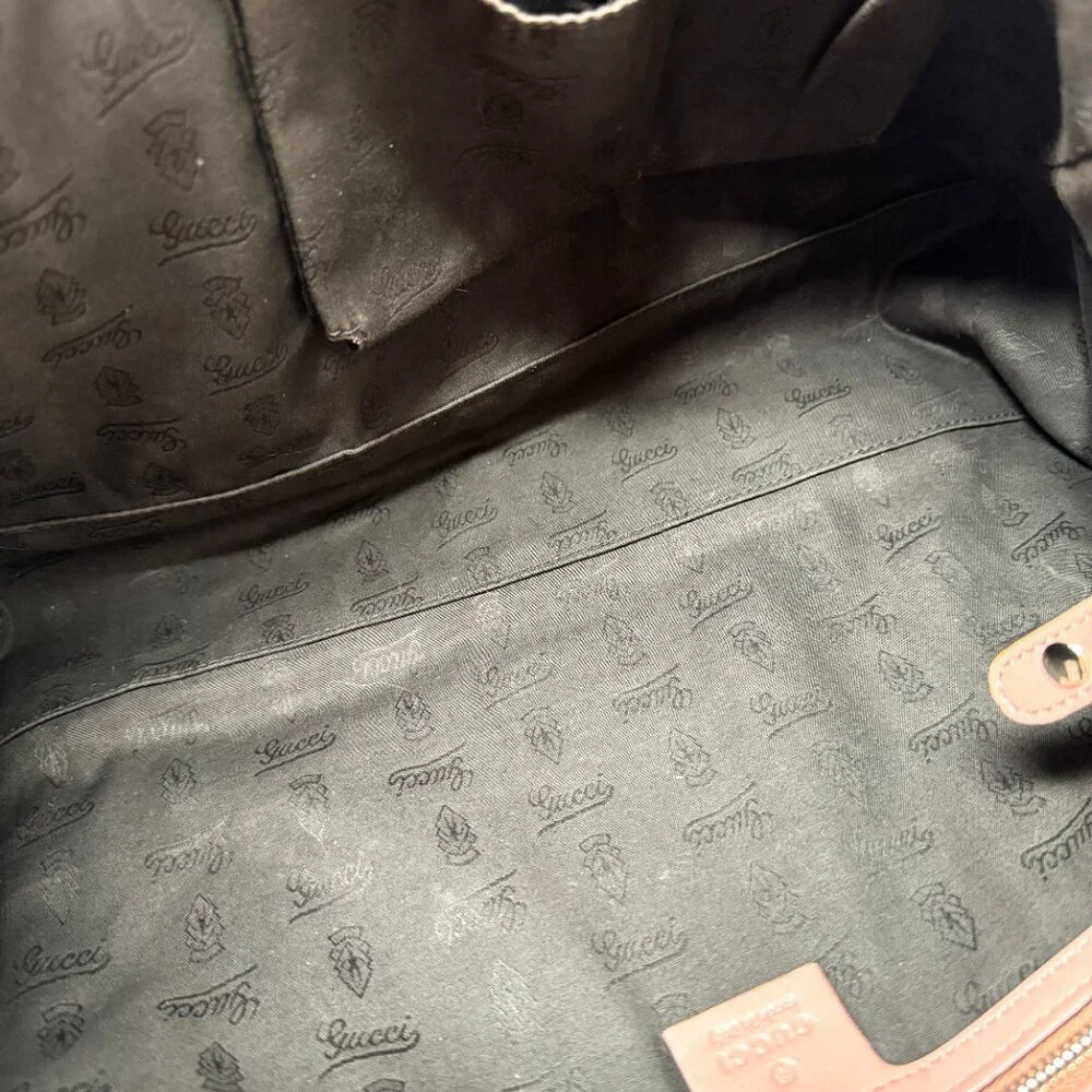 Gucci Beige GG Canvas Tote with Pink Trim and Gold Hardware